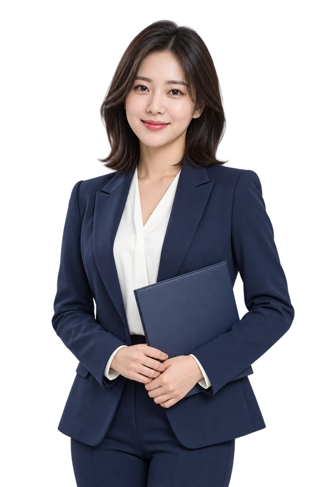서류를 들고 미소 짓는 여성 상담 안내 이미지